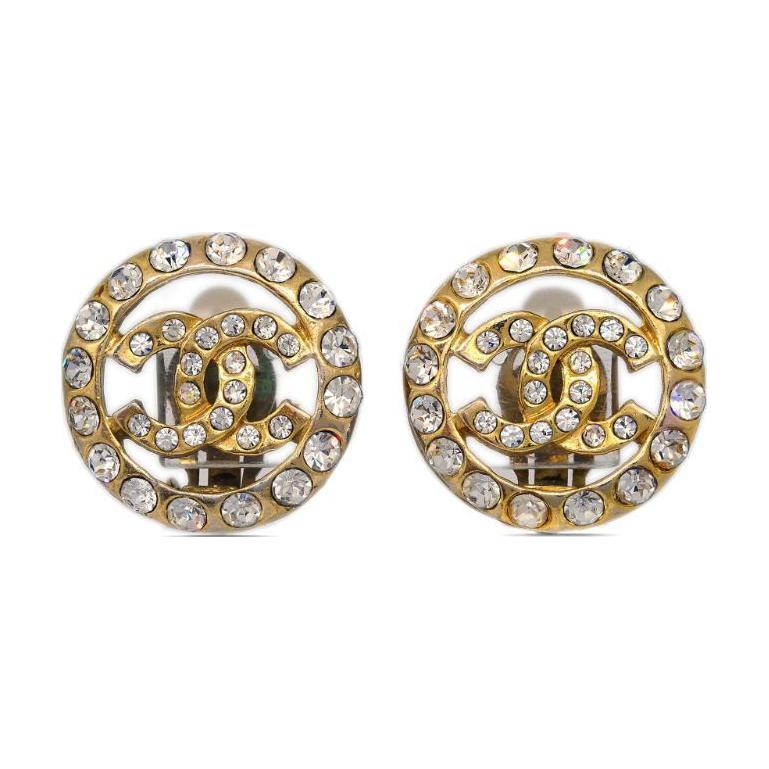CHANEL 1990 2000s Cc Rhinestone embellished Clip on Earrings