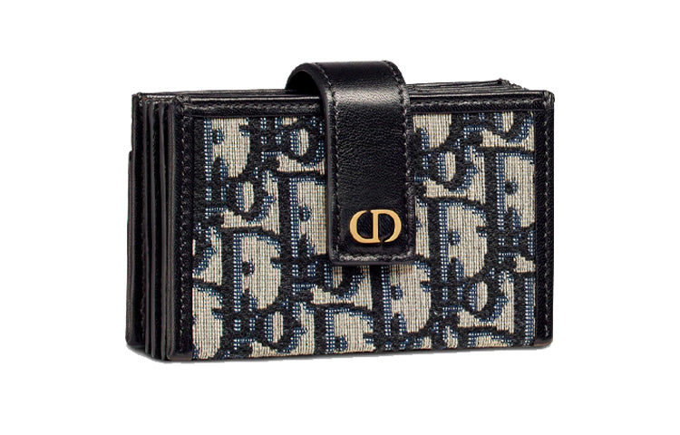 DIOR 30 Montaigne Leather Card Holder Unisex Blue