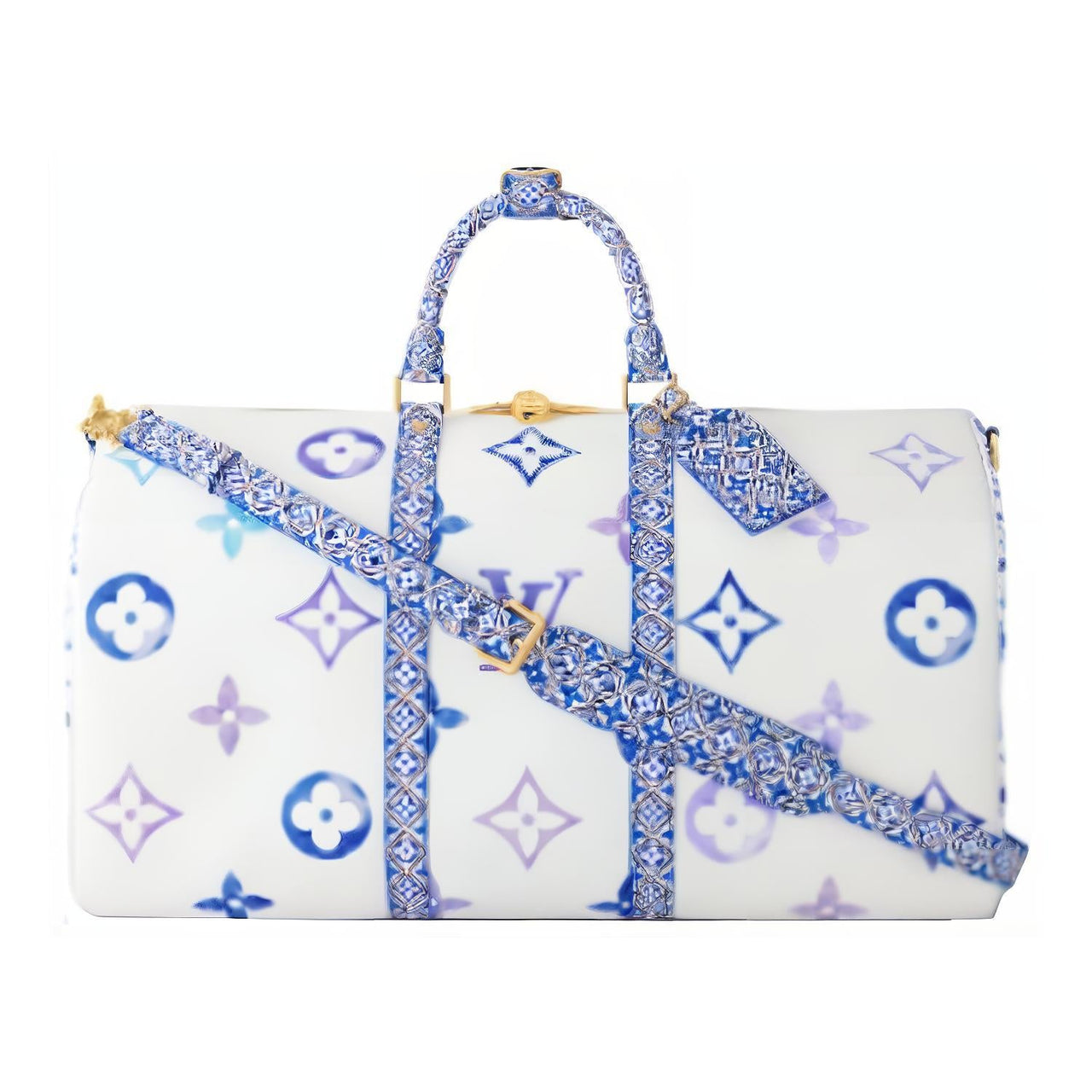 LOUIS VUITTON Canvas Handbag Shoulder Bag Crossbody Bag Travel Bag Medium Size Unisex White & Multicolor