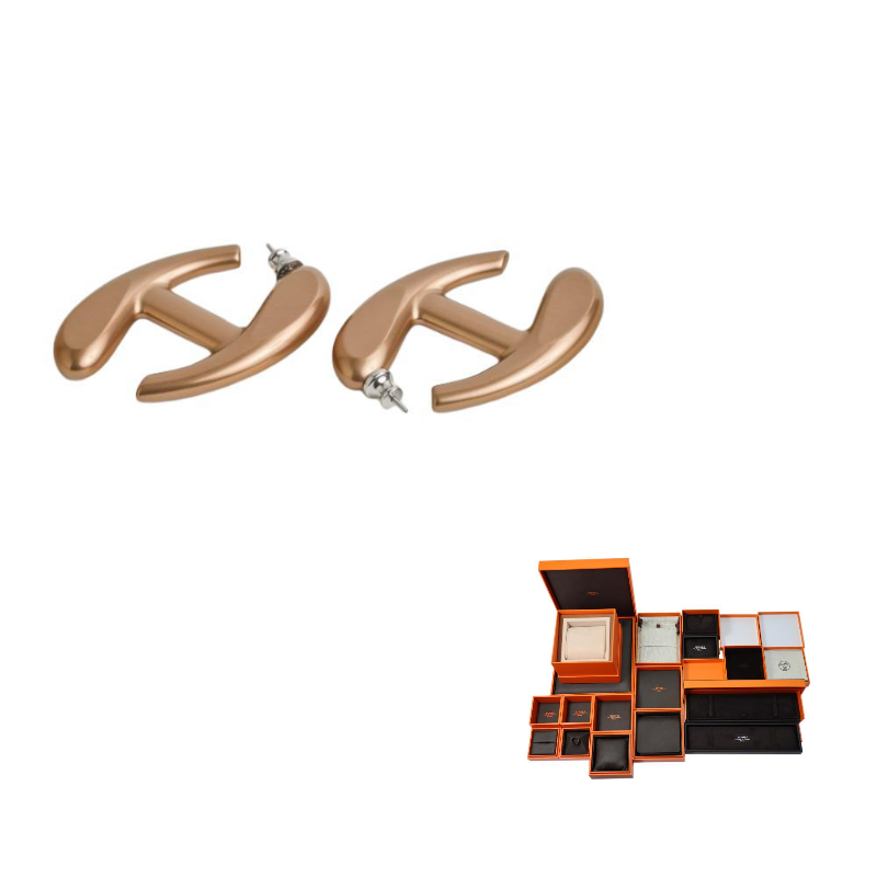 HERMES Aluminum Earrings Women's Gold