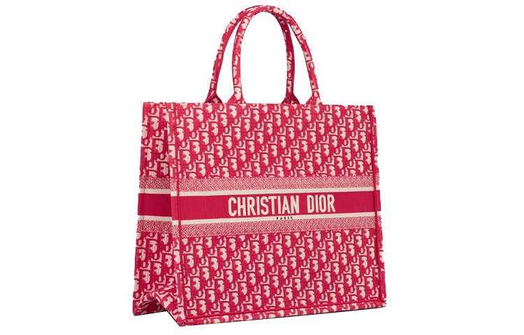 DIOR BookTote Embroidery Tote Bag Shopping Bag Handbag Women's Candy Color Cranberry Red