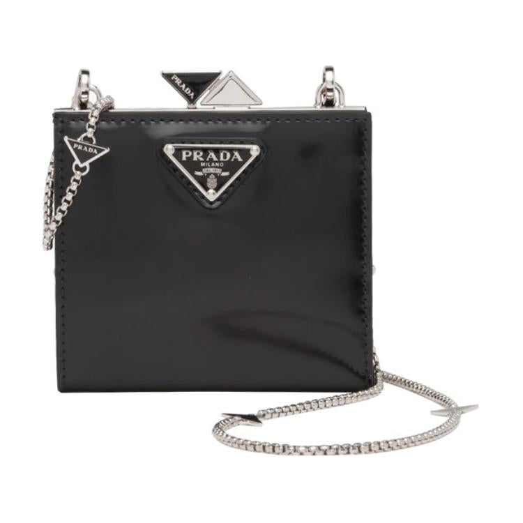 PRADA Brushed Leather Wallet Women's Black