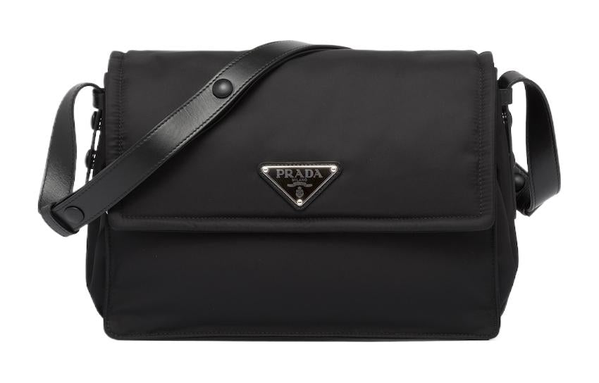 PRADA Cini Re Nylon Recycled Nylon Bonded Leather Messenger Bag Shoulder Bag Crossbody Bag Women's Black