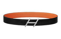 HERMES Elegant Elegance Silver Buckle Togo Calfskin Double-Sided Leather Belt Men's Black Width: 3.2cm