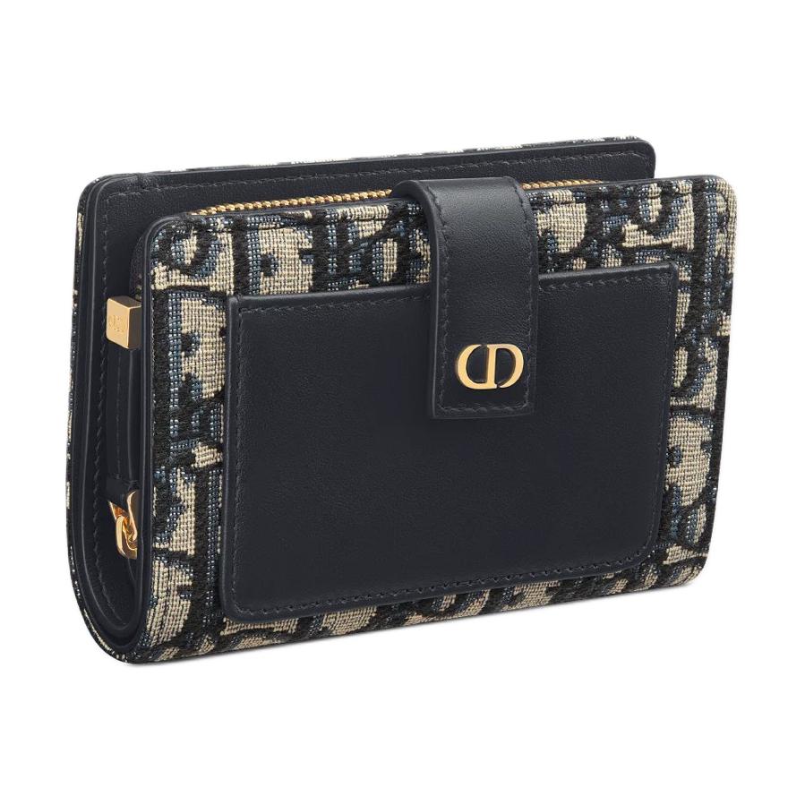 DIOR 30 Montaigne Oblique Jacquard With Smooth Calfskin Wallet Regular Women's Brown & Black