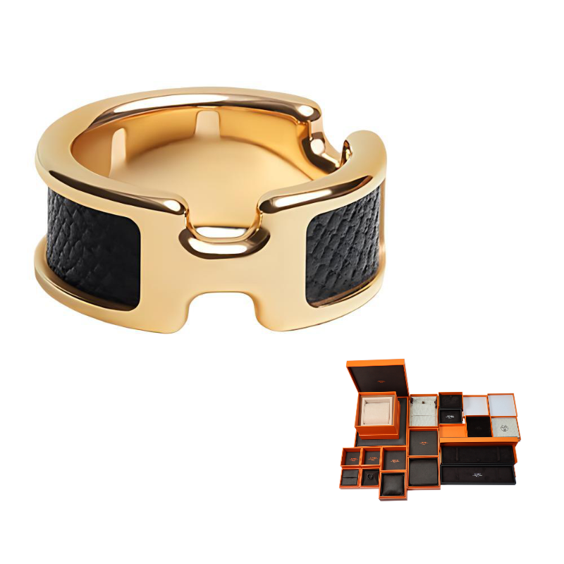 HERMES Gold Plated Rings Unisex Black