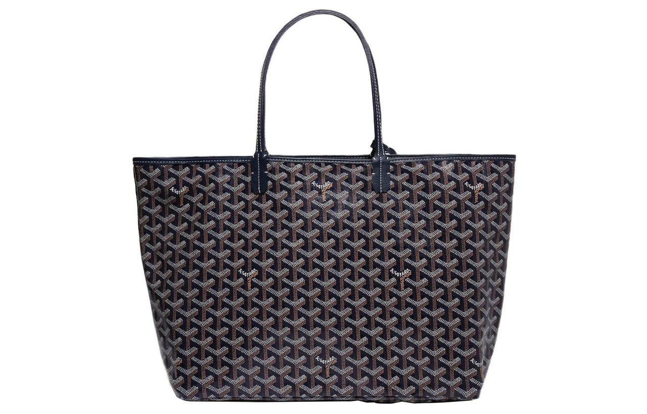 GOYARD Saint Louis Canvas With Calfskin Dog's Teeth Tote Bag Shopping Bag Handbag Small Size Unisex Dark Blue