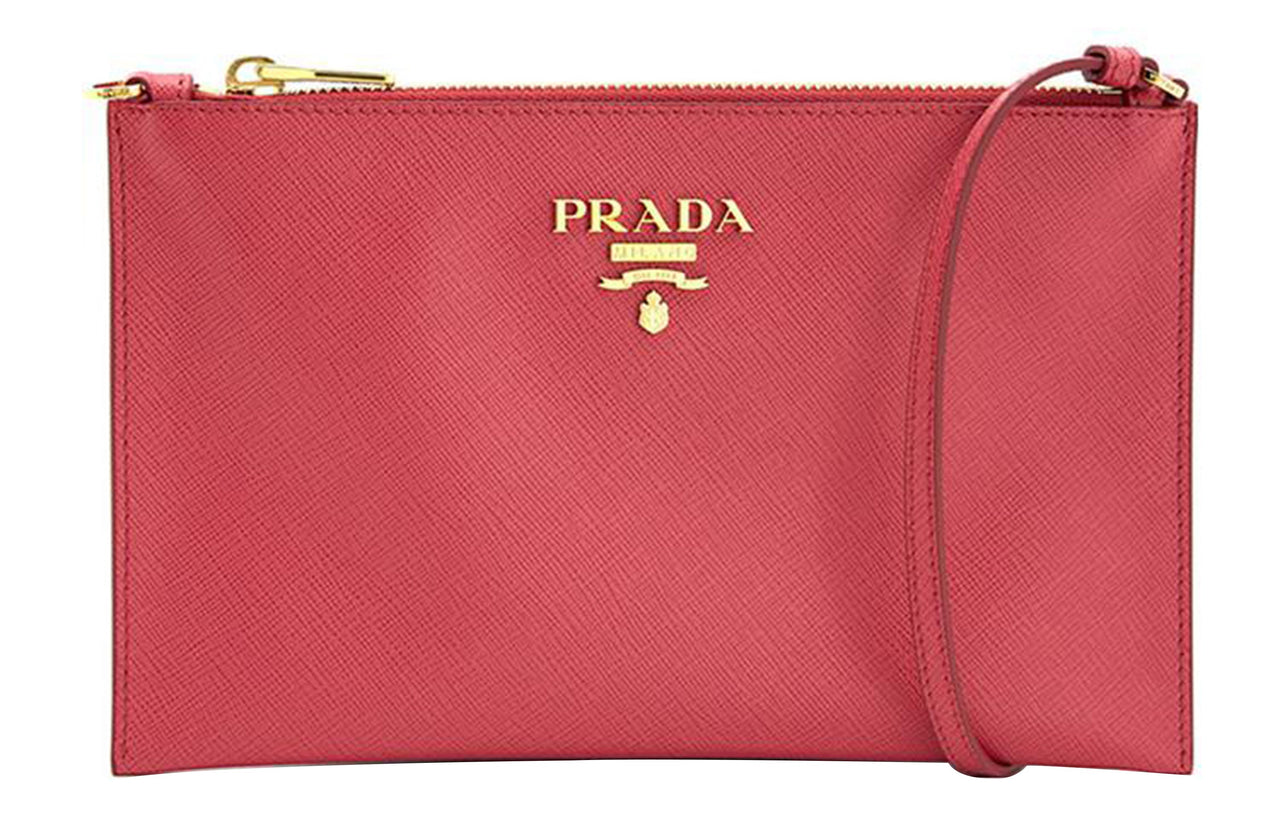 PRADA Cow Leather Shoulder Bag Mahjong Clutch Shoulder Bag Women's Red