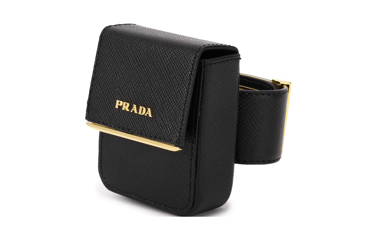 PRADA Cow Leather Wrist Bag Women's Black