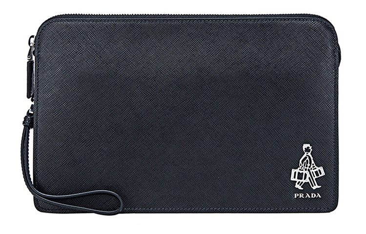 PRADA Cow Leather Clutch Regular Men's Black