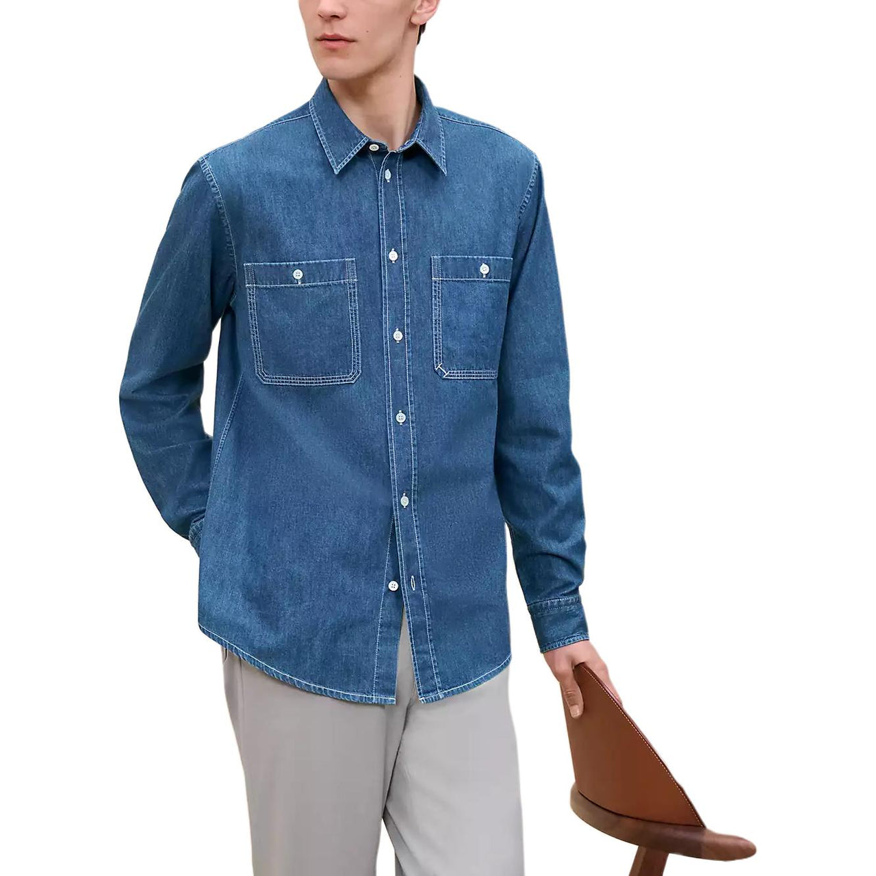 HERMES FW24 Shirt Men's Washable Indigo