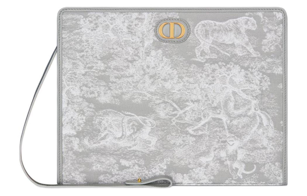 DIOR 30 Montaigne Toile De Jouy Reverse Jacquard Clutch Medium Size Women's Gray