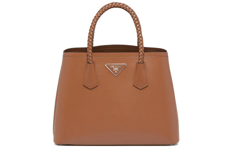 PRADA Double Leather Shoulder Bag, Crossbody Bag, Handbag Medium Size Women's Cognac