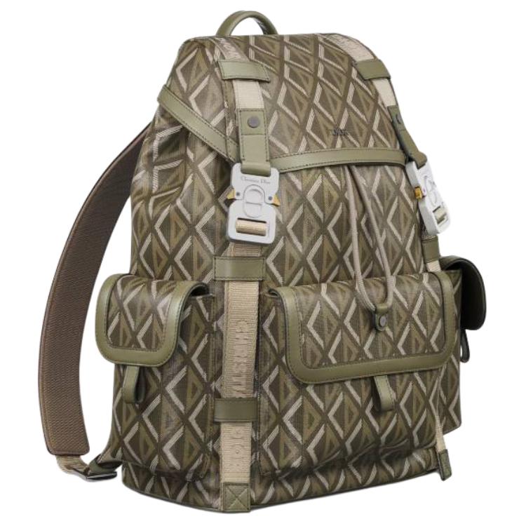 DIOR Hit The Road Cotton Patchwork With Cow Leather Backpack Medium Size Men's Green
