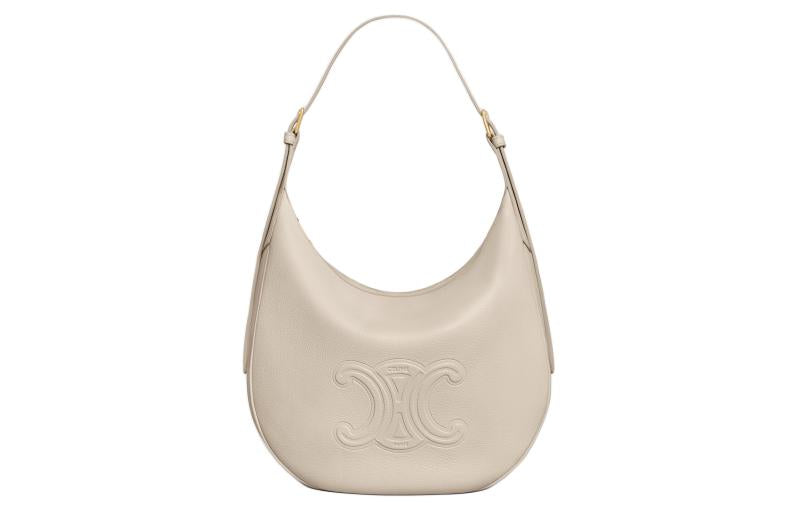 CELINE Calfskin Handbag Shoulder Bag Women's Light Stone Color