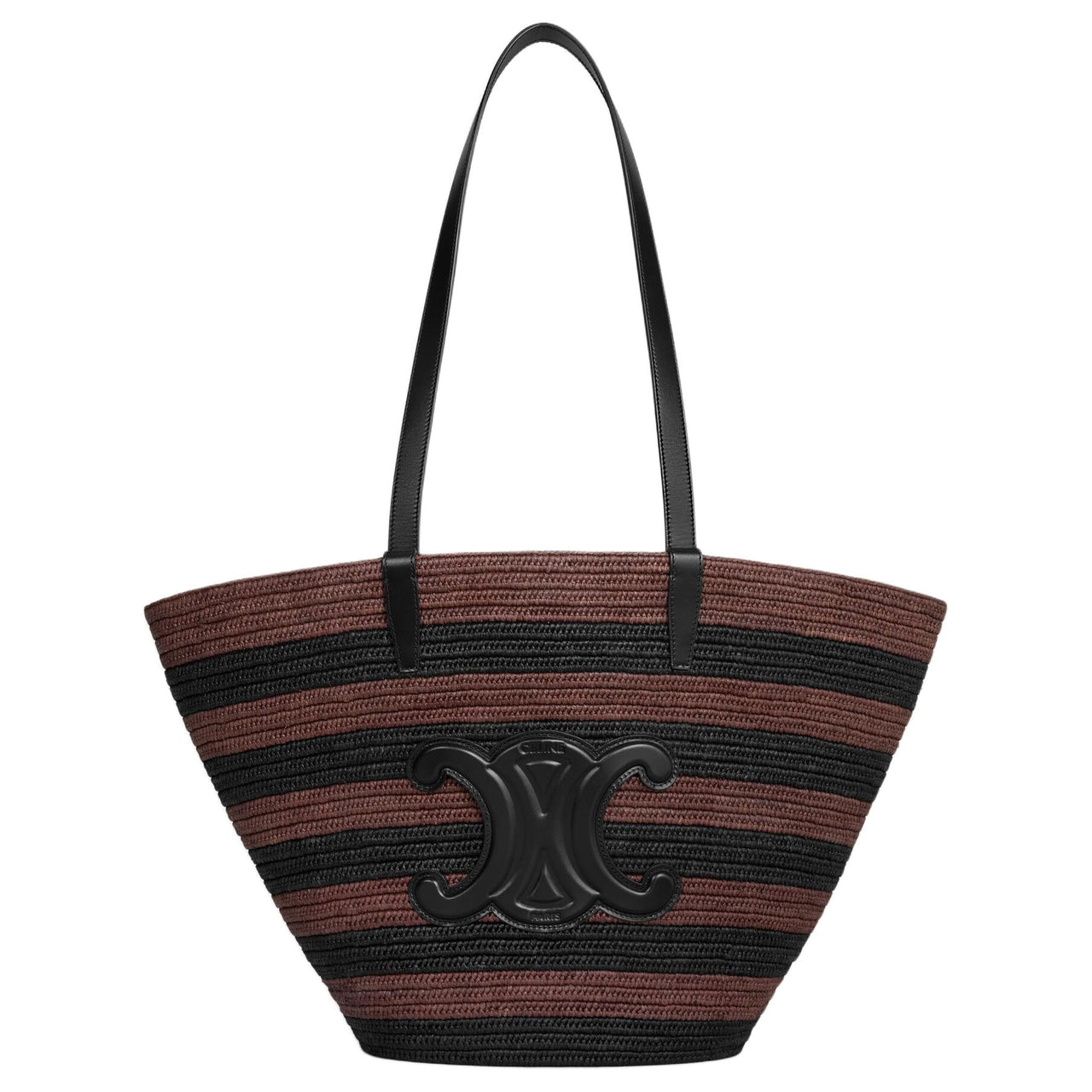 CELINE Couffin Raffia Handbag, Shoulder Bag Women's Black & Brown
