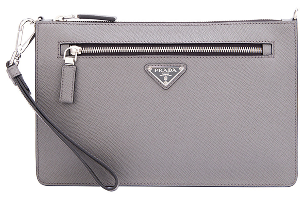 PRADA Cow Leather Shoulder Bag Crossbody Bag Clutches Regular Men's Gray