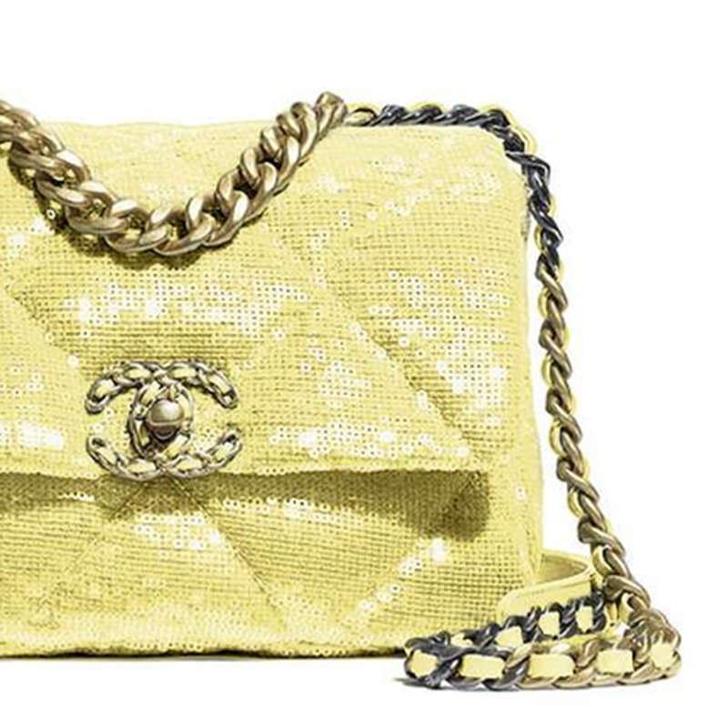 CHANEL 19Bag Lambskin Flap Bag Crossbody Bag Regular Women's Yellow