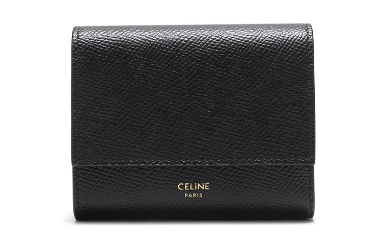 CELINE Cow Leather Wallet Women's Black