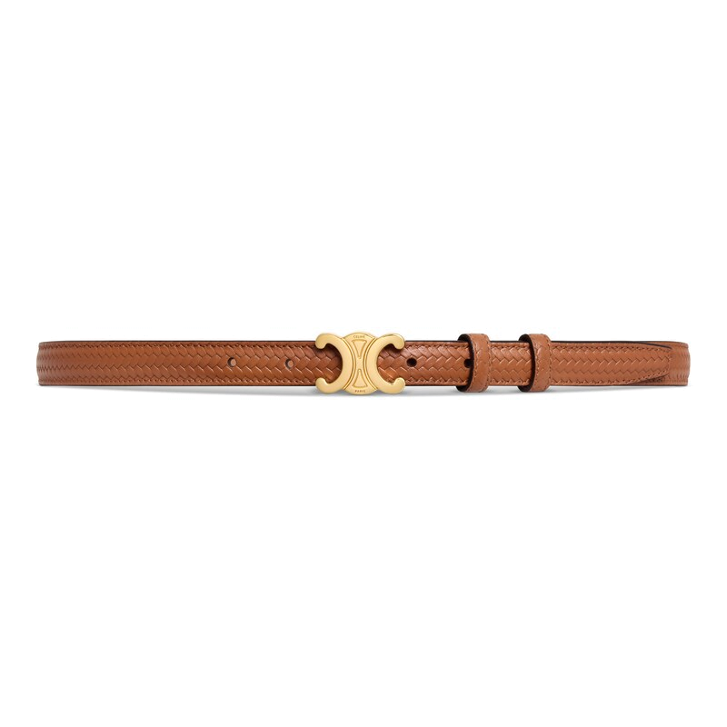CELINE Calfskin Leather Belts Women's Brown Width 1.8CM