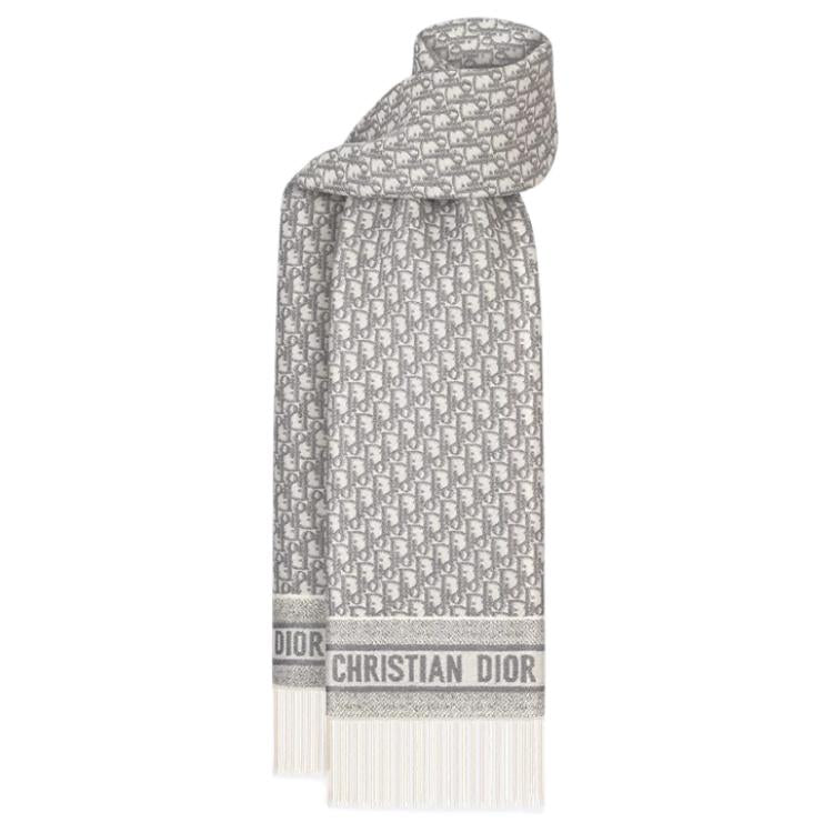 DIOR Cashmere Viscose Polyester Film Fiber Knit Scarves Women's Gray