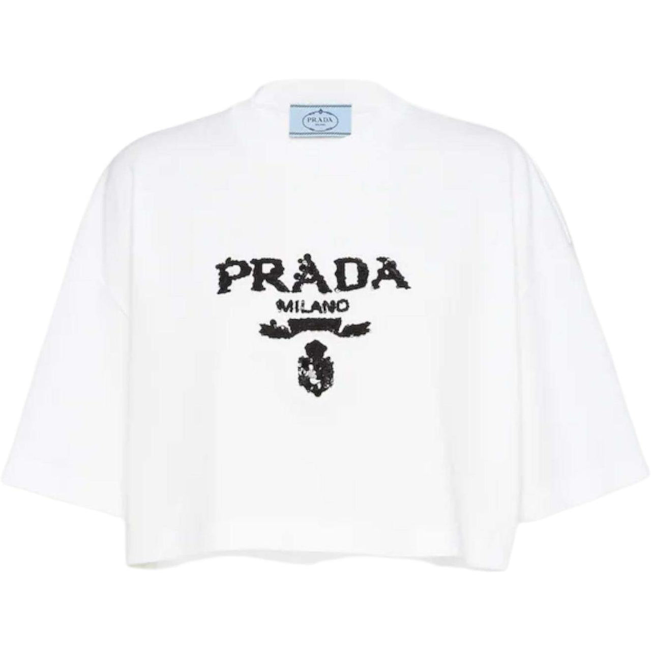 PRADA Embroidered Interlock Crop T shirt White
