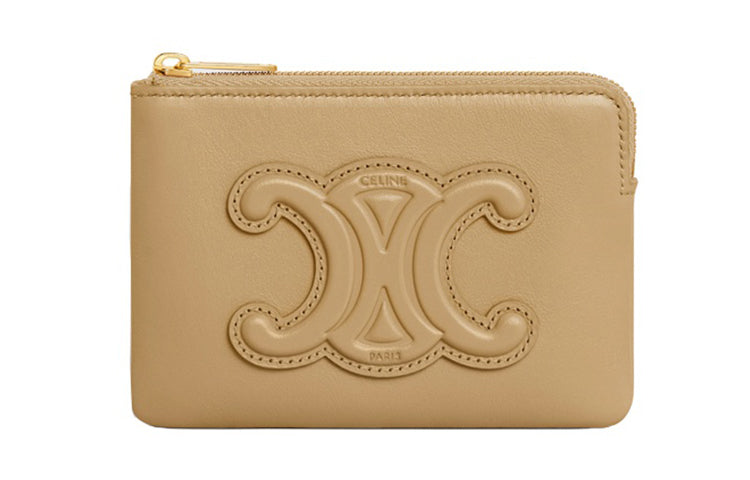 CELINE Cow Leather Coin Purse Card Holder Clutch Wallet Women's Olive