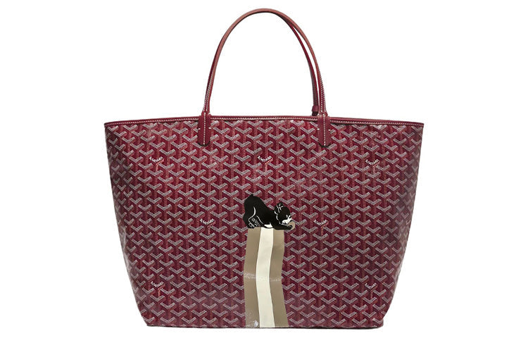 GOYARD Saint Louis Canvas With Calfskin Combo Bag Tote One Shoulder Handbag Large Size Unisex Burgundy