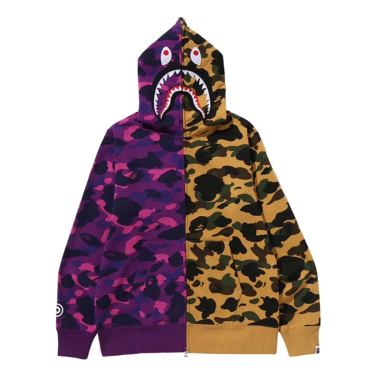 A Bathing Ape Split Camo Shark Full Zip Hoodie 'Purple Yellow' 1M30-115-005-PUR
