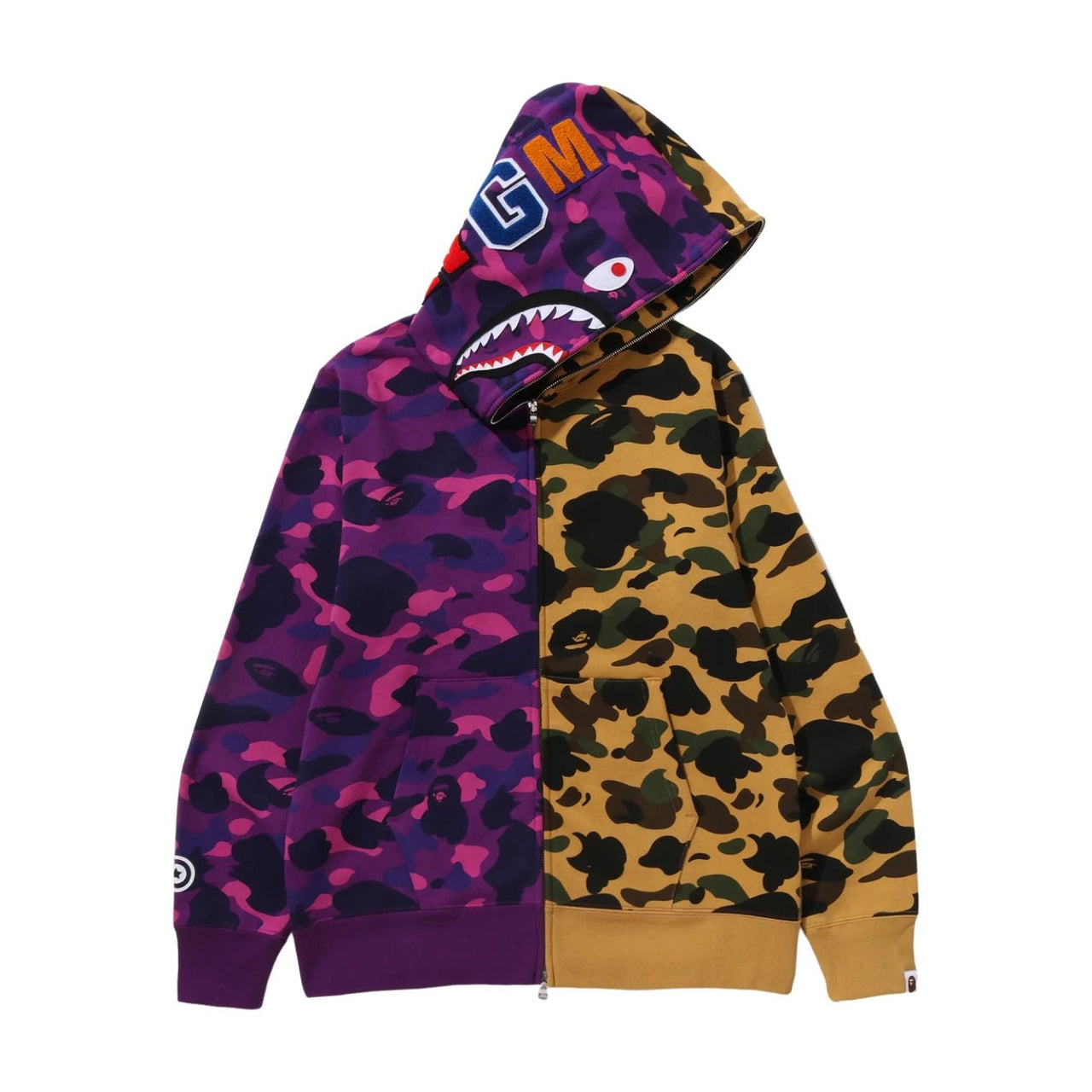 A Bathing Ape Split Camo Shark Full Zip Hoodie 'Purple Yellow' 1M30-115-005-PUR