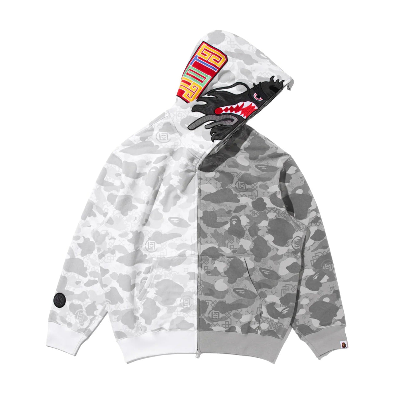 BAPE X Clot Camo Split Shark Relaxed Fit Full Zip Hoodie 'White' 0ZXSWM917151P-WHT