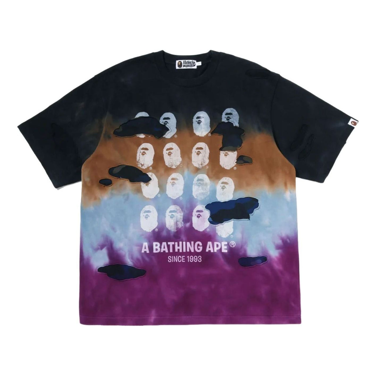 A Bathing Ape Color Camo Tie Dye Destroyed Multi Logo Relaxed Fit T-Shirt 'Black' 0ZXTEM321091QBKX