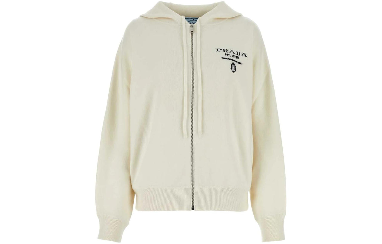 PRADA Zip-Up Drawstring Knitted Hoodie