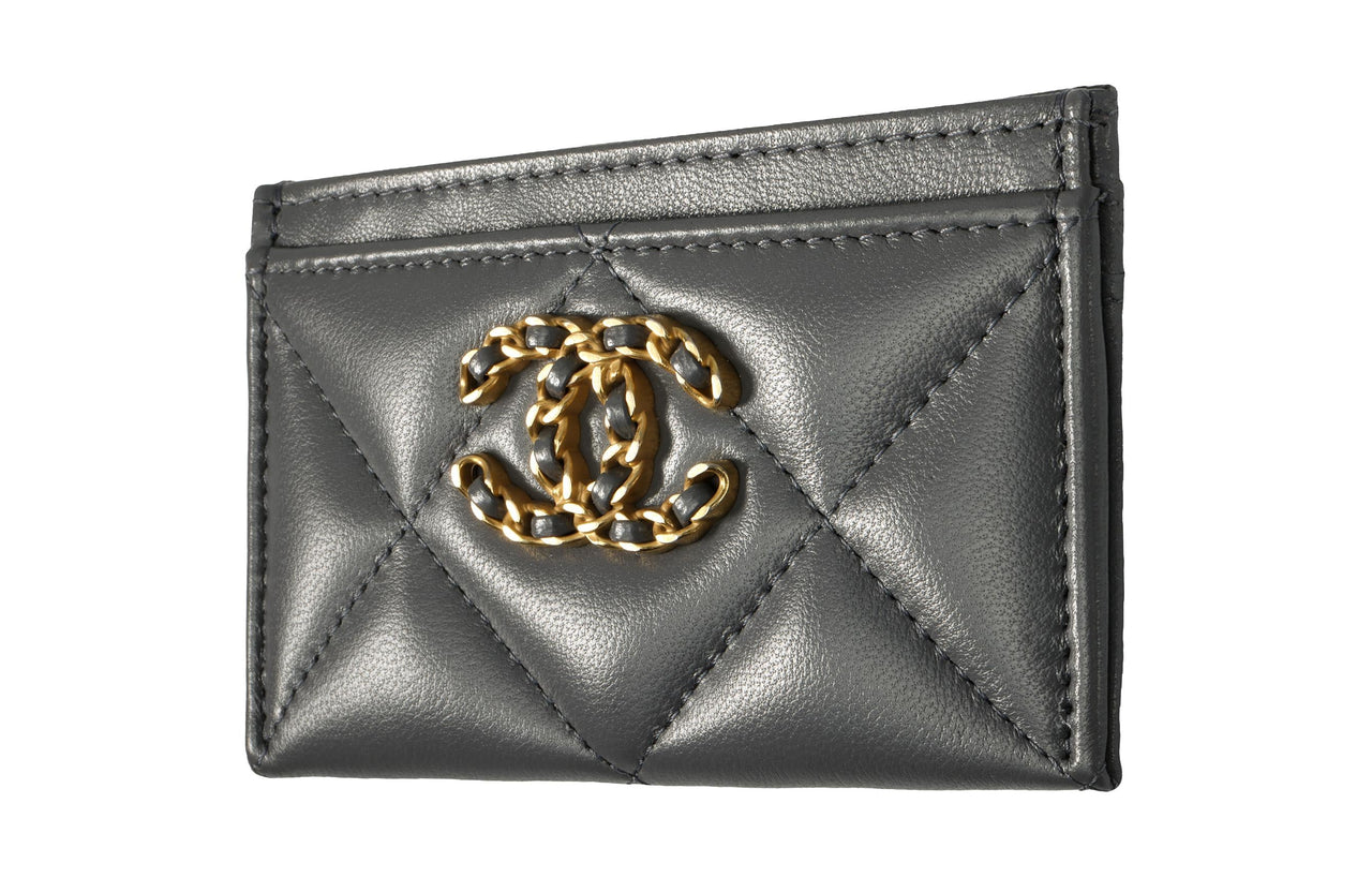 CHANEL 19Bag Lambskin Card Holder Women's Gray