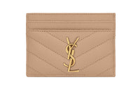 SAINT LAURENT Monogram Quilting Cow Leather Card Holder Card Holder Women's Dark Beige