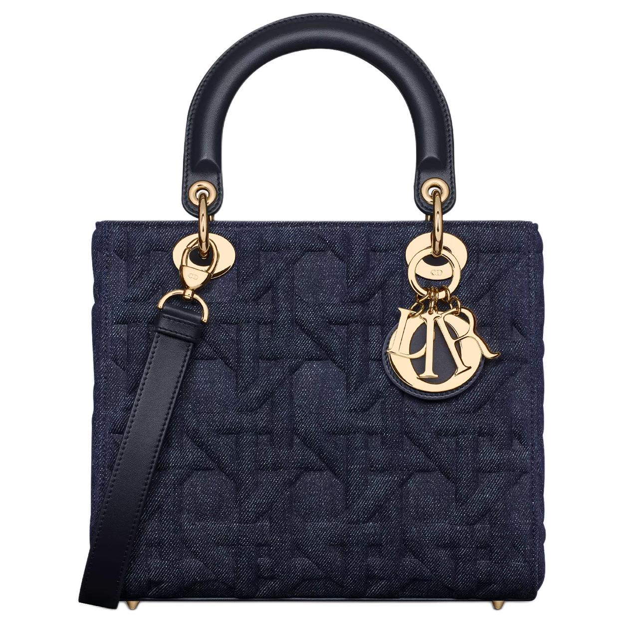 DIOR Lady Dior Denim Fabric Lady Dior Bag, Shoulder Bag, Crossbody Bag, Handbag Medium Size Women's Blue