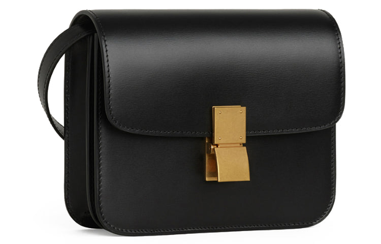 CELINE Classic Bo Polished Cow Leather Tofu Cube Bag, Shoulder Bag, Crossbody Bag Trumpets Women's Black