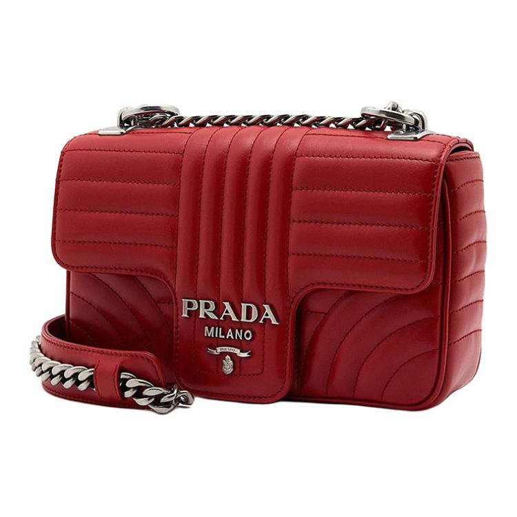 PRADA Diagramme Leather Crossbody Bag Shoulder Bag Women's Deep Red
