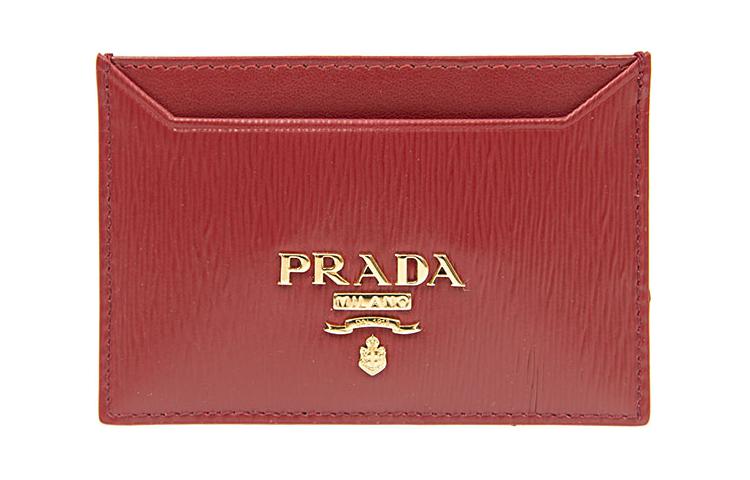 PRADA Calfskin Card Holder Women's Red