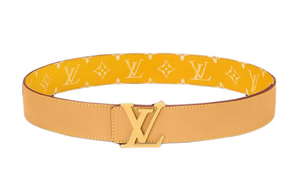 LOUIS VUITTON 24 Early Spring Logo Leather Belts Men's Yellow Width: 4cm