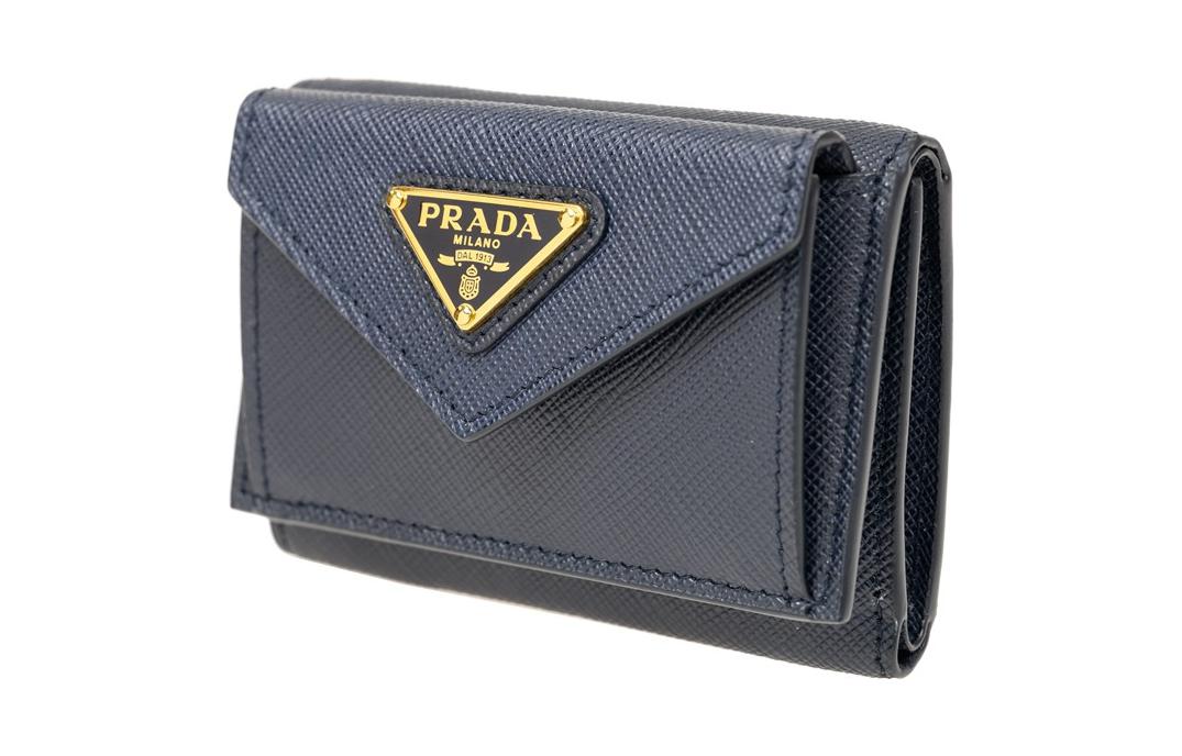 PRADA Cow Leather Wallet Men's Dark Blue