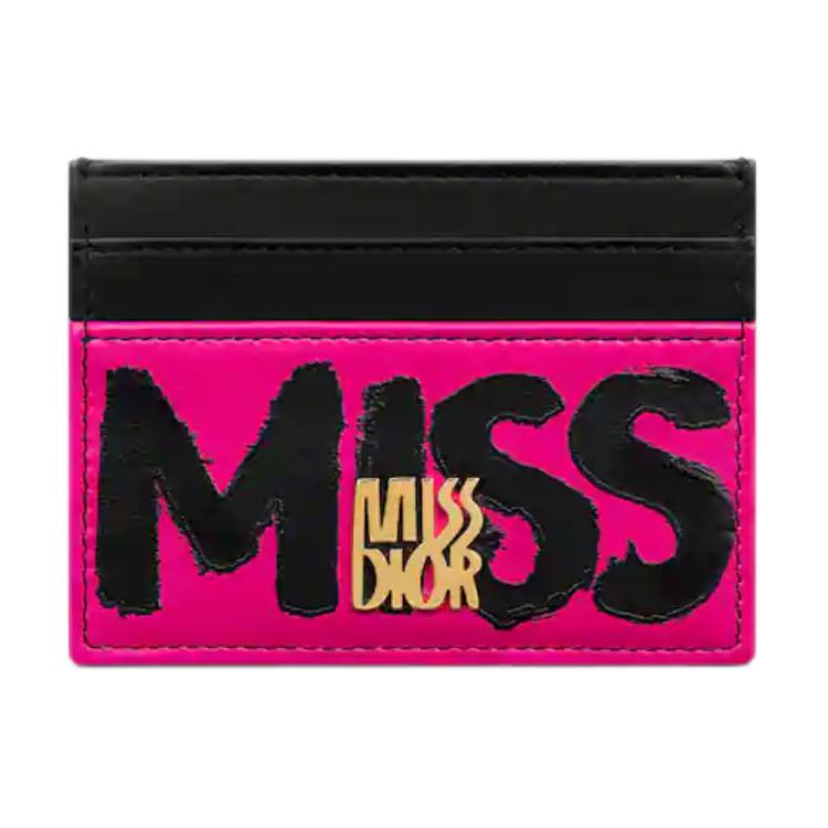 DIOR Miss Dior Calfskin Card Holder Women's Fuchsia & Black
