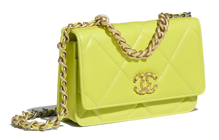 CHANEL 19Bag Sheepskin Handbag Shoulder Bag Crossbody Bag Women's Neon Yellow