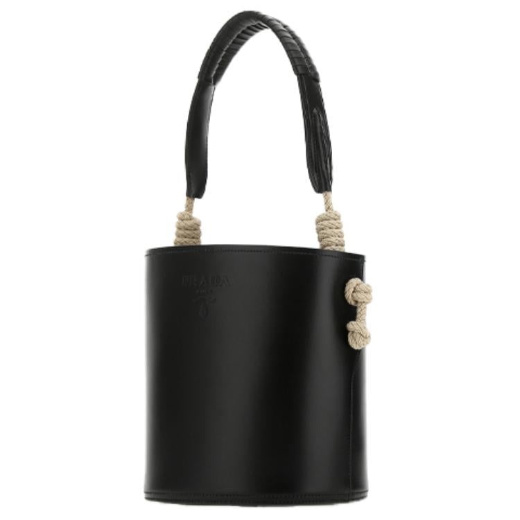 PRADA Cow Leather Bucket Bags Handbags Unisex Black