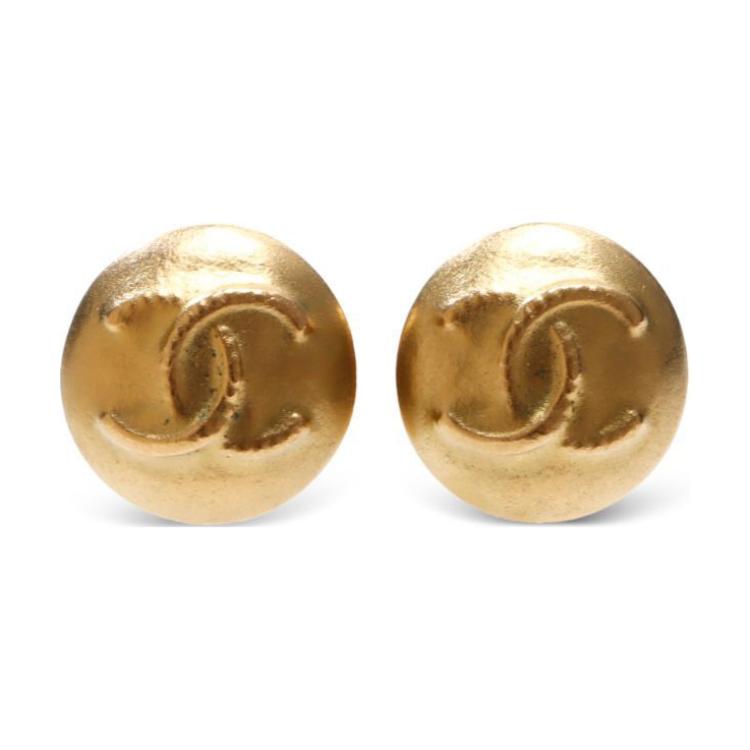 CHANEL 1995 Plated Cc Round Clip On Costume Earrings