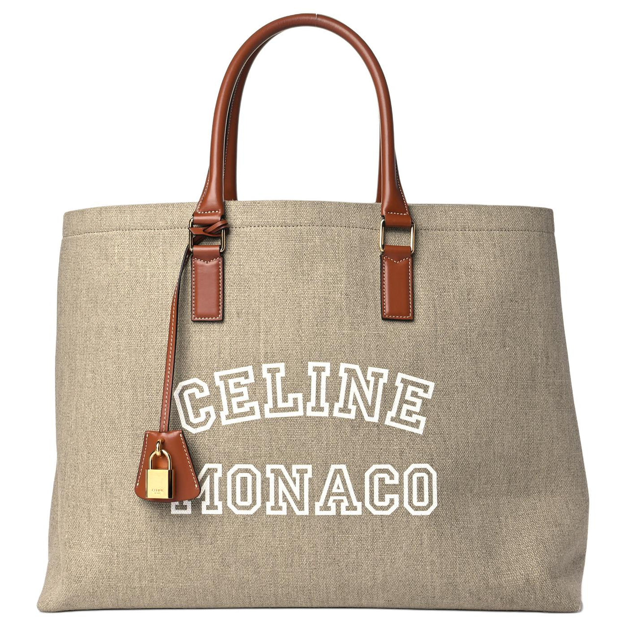 CELINE Canvas With Calfskin Tote Bag Shopping Bag Handbag Women's Tan
