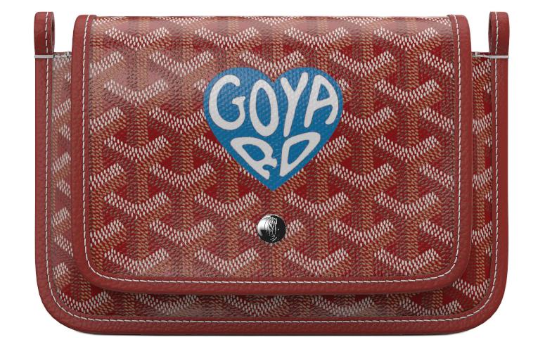 GOYARD Plumet Canvas With Leather Envelope Bag Crossbody Bag Shoulder Bag Small Size Unisex Red & Sky Blue Small Heart