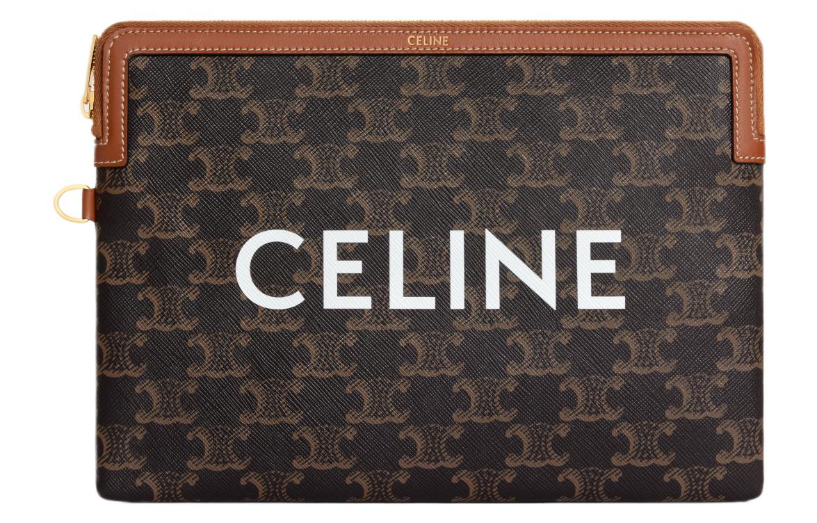 CELINE Cow Leather Binding Clutch Small Size Women's Tawny