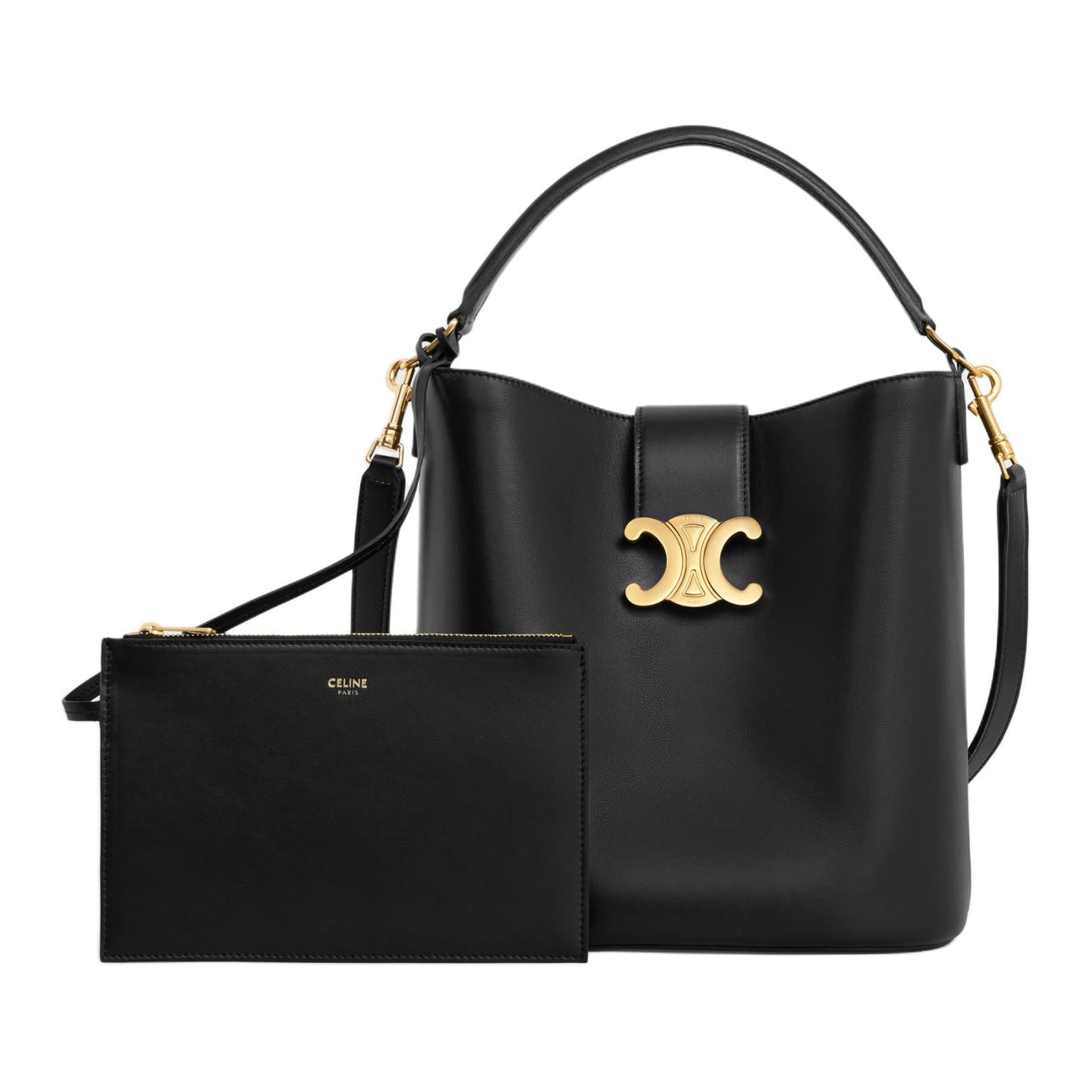 CELINE Calfskin Shoulder Bag, Crossbody Bag, Handbag Medium Size Women's Black