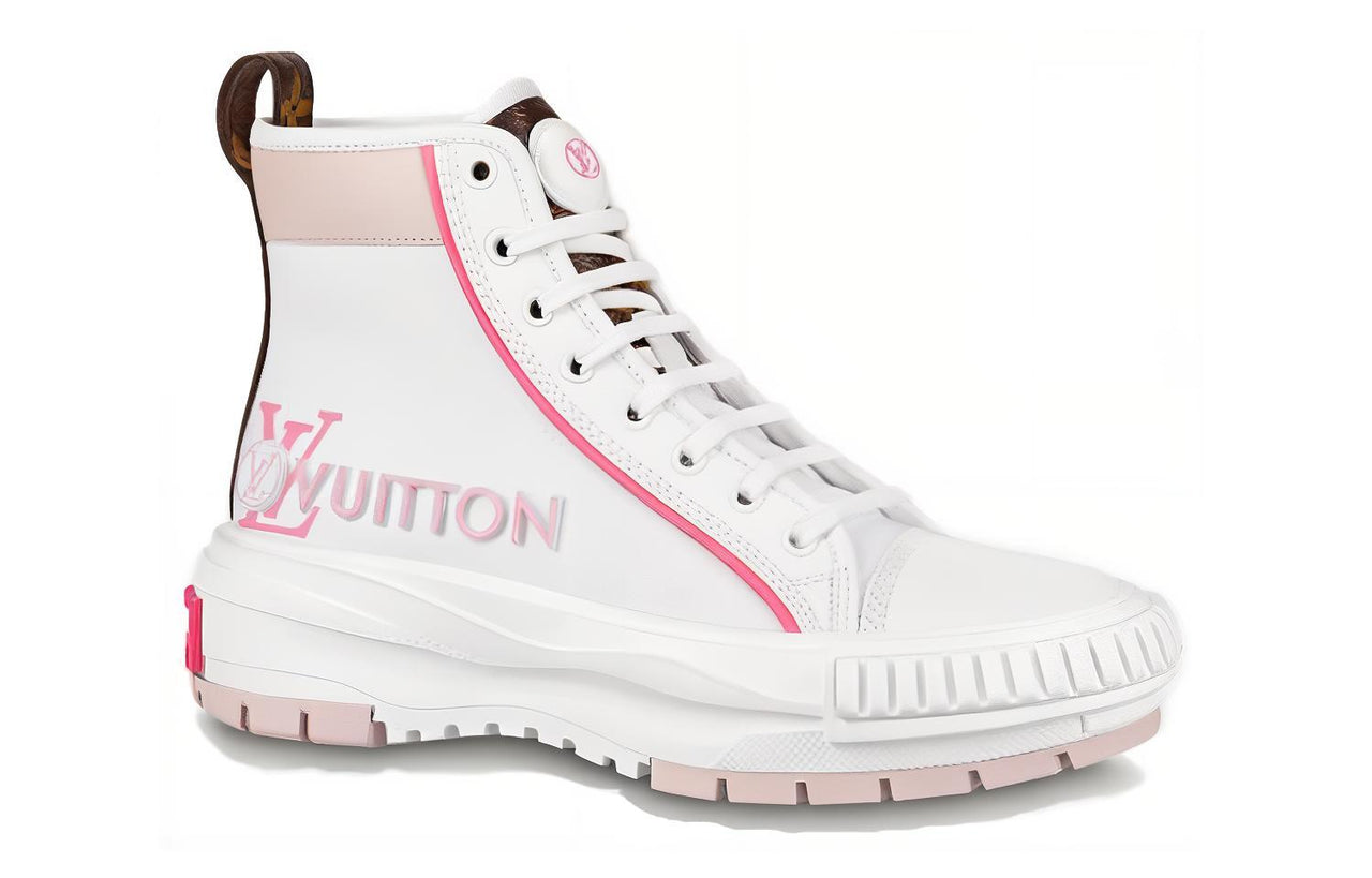 حذاء رياضي نسائي من LOUIS VUITTON Squad Ankle Sneakers باللون الأبيض والوردي